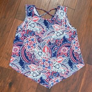 💥3for$12💥 Amana Red, White & Blue Paisley print sleeveless top size 2X
